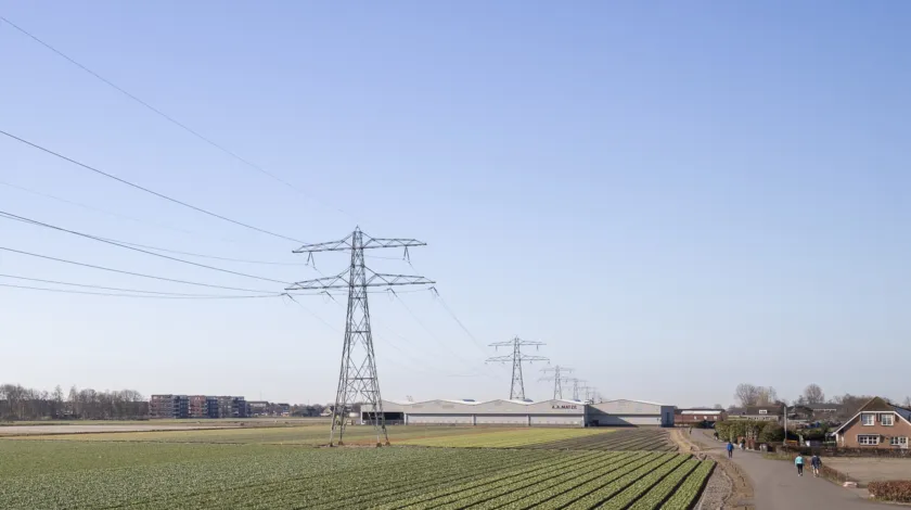 Elektriciteitsmasten op het platteland